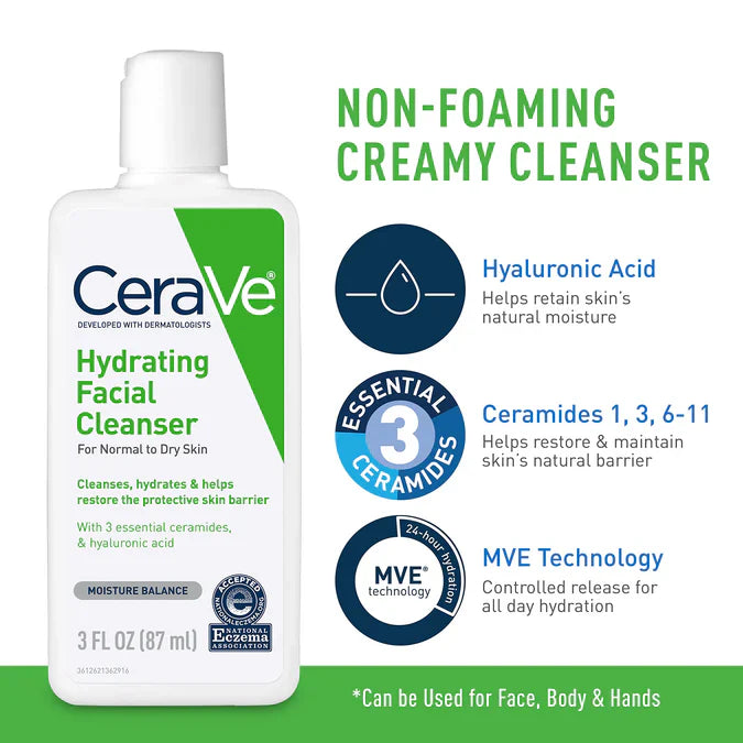 CeraVe Bundle Pack of 3 |Travel Size| Face Moisturizer Lotion & Hydrating Face Wash with SPF & Cleanser, Skin Care Set (3oz)